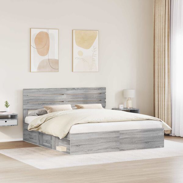 vidaXL Estructura de cama con cabecera Gris Sonoma 180 x 200 cm