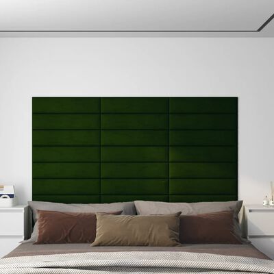 vidaXL Paneles de pared 12 uds terciopelo verde oscuro 60x15 cm 1,08m²
