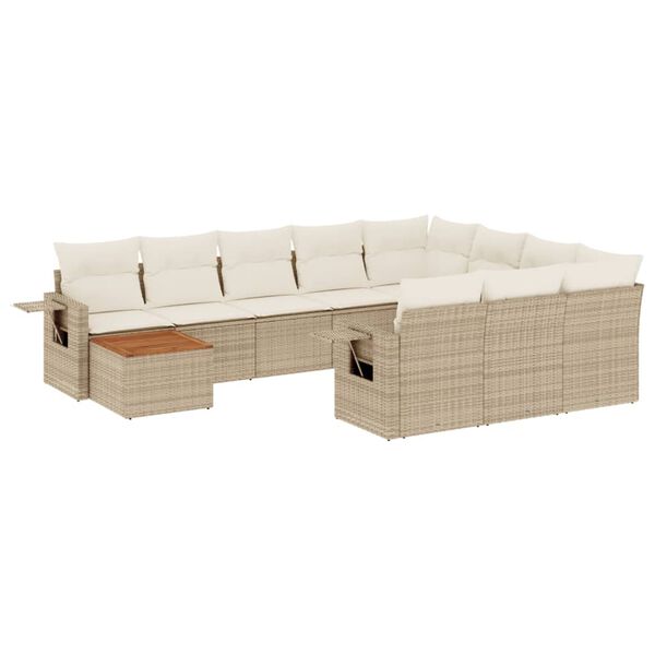 vidaXL Set de sof&aacute;s de jard&iacute;n 11pzas con cojines rat&aacute;n sint&eacute;tico beige