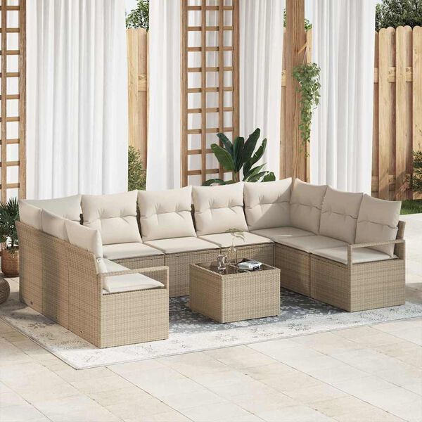 vidaXL Conjunto de sof&aacute;s de jard&iacute;n con coj&iacute;n 10 pcs Beige y Crema
