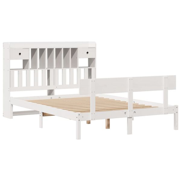 vidaXL Cama con estantería sin colchón madera maciza blanca 150x200 cm
