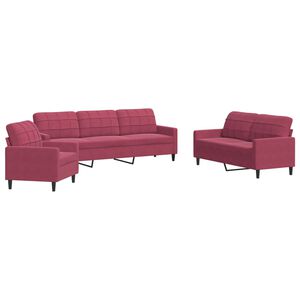 vidaXL Juego de sof&aacute;s con cojines 3 piezas terciopelo rojo tinto