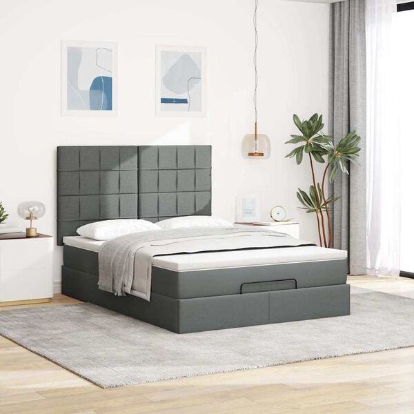 vidaXL Estructura cama otomana colch&oacute;n tela gris oscuro 140x200cm