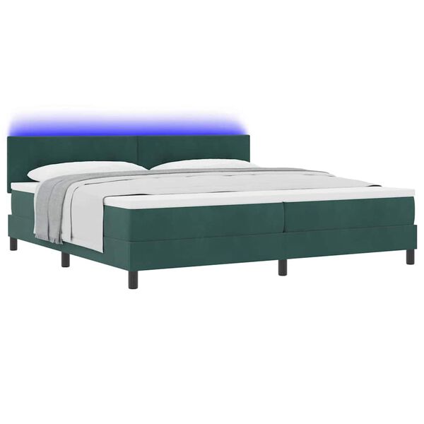 vidaXL Cama Box Spring LED Verde oscuro 200 x 200 cm Terciopelo