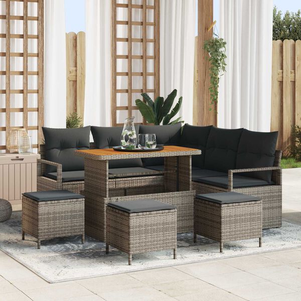 vidaXL Conjunto de sof&aacute;s de jard&iacute;n 9 pcs Gris rat&aacute;n sint&eacute;tico