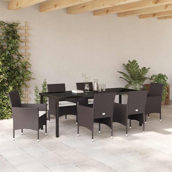 vidaXL Conjunto de Comedor de Jard&iacute;n 7 pcs Marr&oacute;n rat&aacute;n sint&eacute;tico