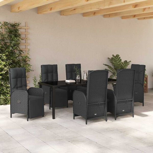 vidaXL Conjunto de Comedor de Jard&iacute;n 7 pcs Negro rat&aacute;n sint&eacute;tico