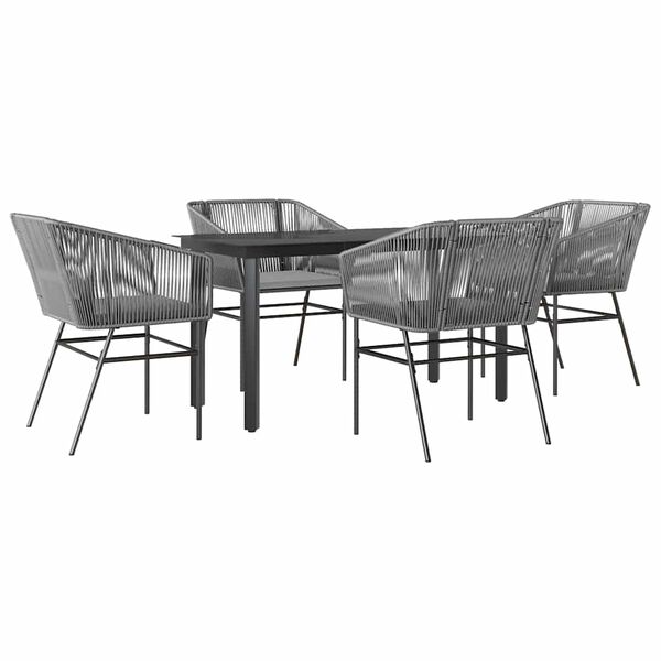 vidaXL Juego comedor jardín 5 pzas cojines ratán sintético vidrio gris