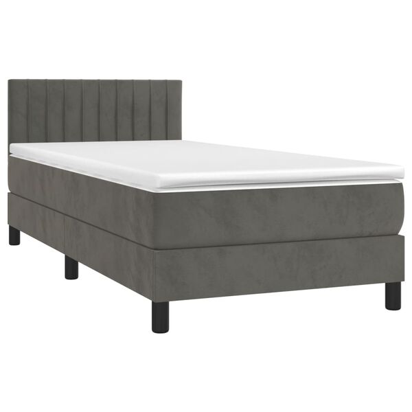 vidaXL Cama box spring colch&oacute;n y LED terciopelo gris oscuro 90x200 cm