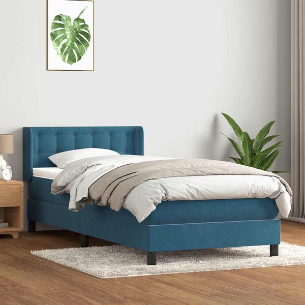 vidaXL Cama box spring con colch&oacute;n terciopelo azul oscuro 100x220 cm