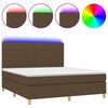 vidaXL Cama box spring colch&oacute;n luces LED tela marr&oacute;n oscuro 180x200cm