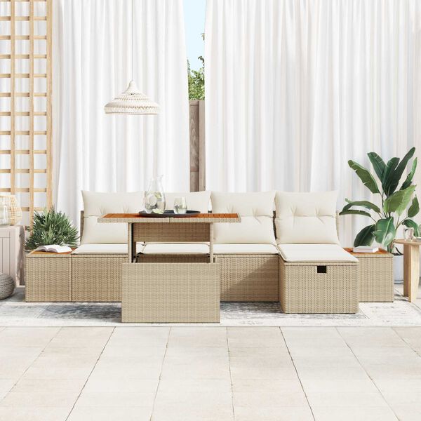vidaXL Conjunto de sofá de jardín 6 pcs Beige ratán sintético