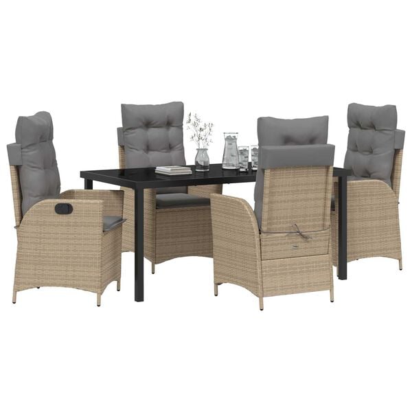 vidaXL Conjunto de Comedor de Jard&iacute;n 5 pcs Beige rat&aacute;n sint&eacute;tico