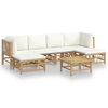 vidaXL Set de muebles de jardín 7 piezas bambú y cojines blanco crema
