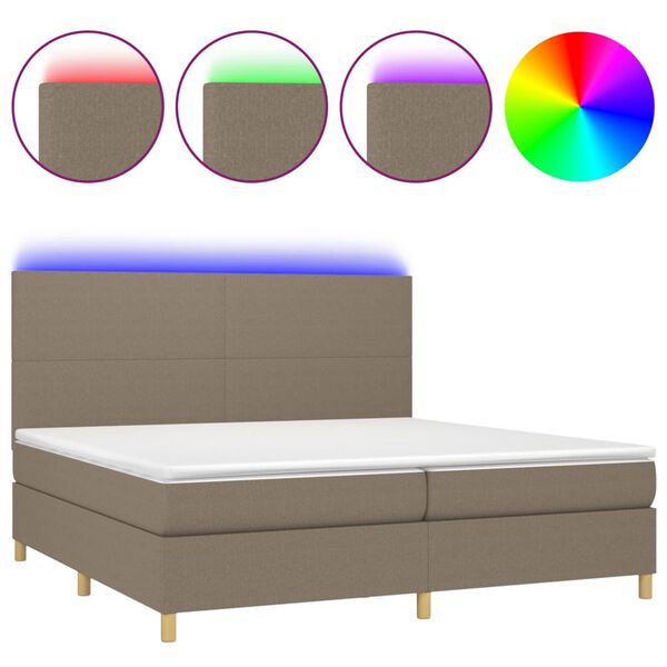 vidaXL Cama box spring colch&oacute;n y luces LED tela gris taupe 200x200 cm