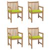 vidaXL Sillas de jard&iacute;n 4 uds madera de teca y cojines verde brillante