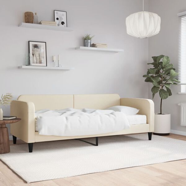 vidaXL Sof&aacute; cama con colch&oacute;n tela crema 100x200 cm