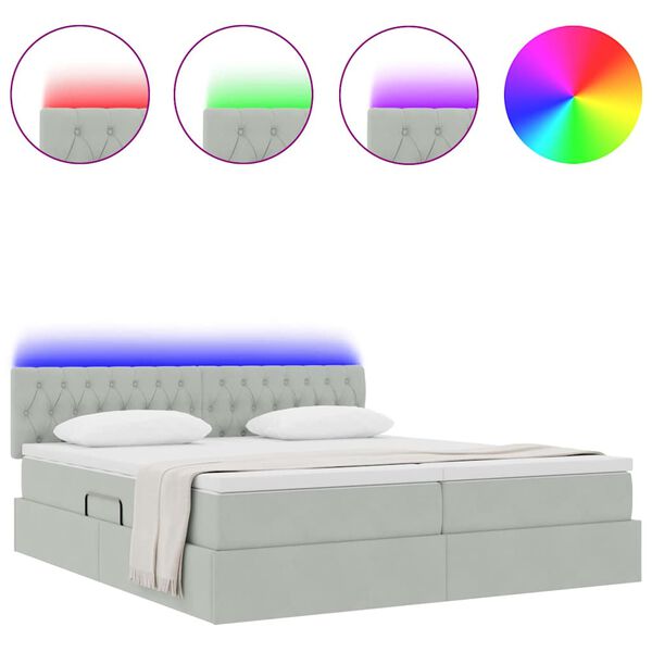 vidaXL Cama con tira de luces LED Gris Claro 200 x 200 cm Terciopelo