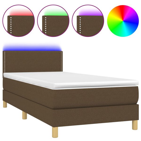 vidaXL Cama box spring con colch&oacute;n LED tela marr&oacute;n oscuro 90x190 cm