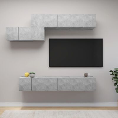 vidaXL Set muebles de salón TV 7 pzas madera ingeniería gris hormigón