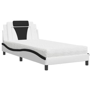 vidaXL Cama Viana con colch&oacute;n cuero sint&eacute;tico blanco y negro 100x200 cm