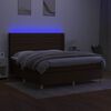 vidaXL Cama box spring colch&oacute;n luces LED tela marr&oacute;n oscuro 180x200cm