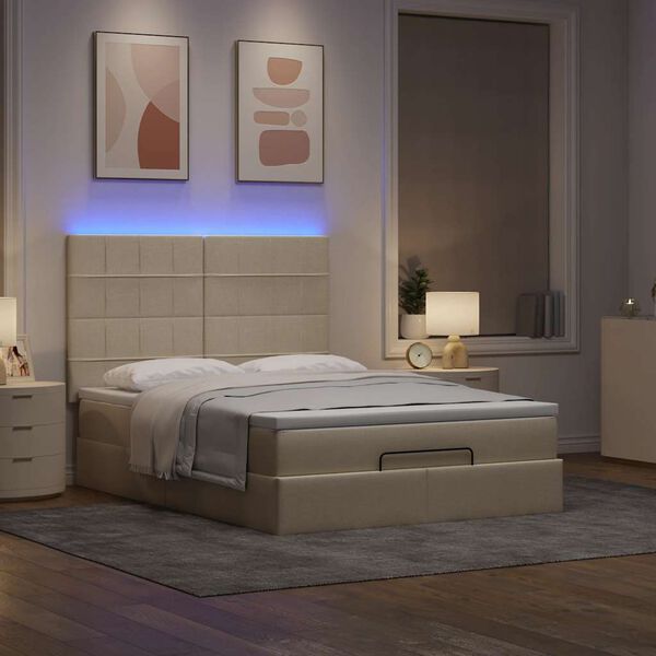 vidaXL Estructura de cama otomana con colch&oacute;n tela crema 140x190cm