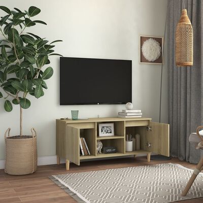 vidaXL Mueble de TV patas madera maciza roble sonoma 103,5x35x50cm