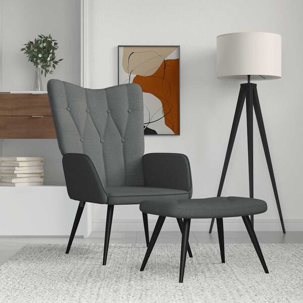 vidaXL Sill&oacute;n de relax con taburete tela gris oscuro
