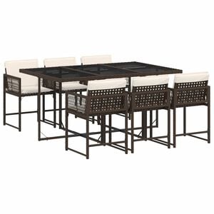 vidaXL Set comedor de jard&iacute;n 7 pzas con cojines rat&aacute;n sint&eacute;tico marr&oacute;n