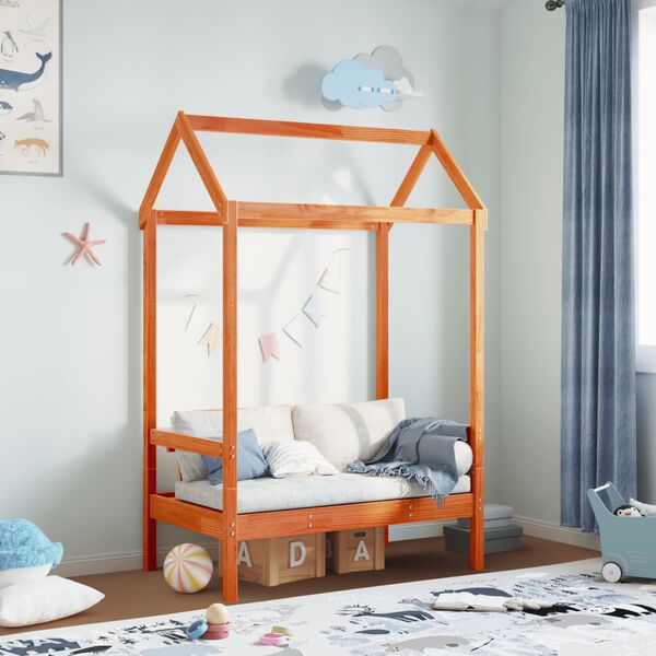 vidaXL Banco con techo madera maciza pino marrón cera 117,5x70x176,5cm