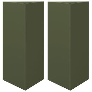 vidaXL Jardineras triangulares 2 uds acero verde oliva 40x34,5x75 cm