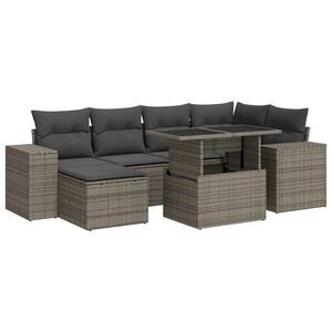 vidaXL Set de sof&aacute;s de jard&iacute;n 7 pzas con cojines rat&aacute;n sint&eacute;tico gris