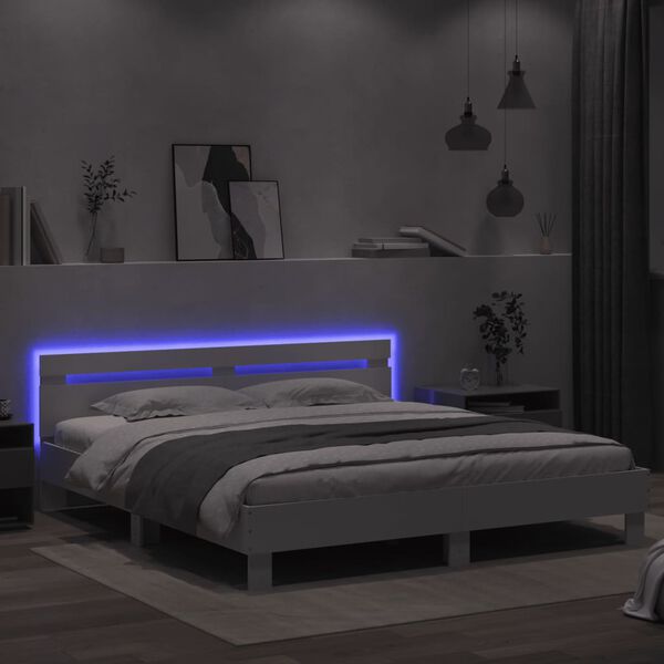vidaXL Estructura de cama cabecero y luces LED blanca 160x200 cm