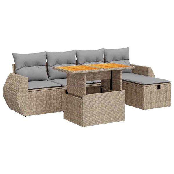 vidaXL Set sof&aacute;s jard&iacute;n y cojines 6 pzas rat&aacute;n sint&eacute;tico acacia beige