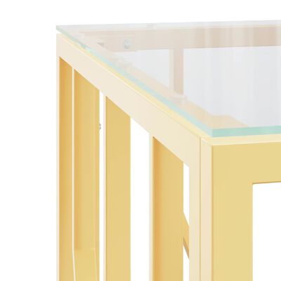 vidaXL Mesa de centro de acero inoxidable y vidrio dorada 50x50x50 cm