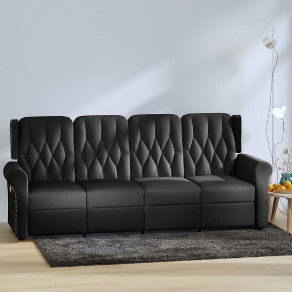 vidaXL Sill&oacute;n reclinable de masaje de 4 plazas cuero sint&eacute;tico negro