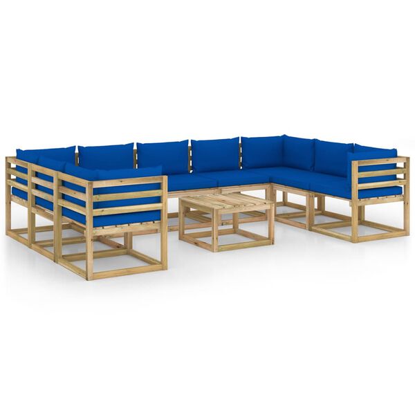 vidaXL Set de muebles de jard&iacute;n 10 pzas con cojines madera impregnada