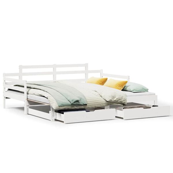 vidaXL Sof&aacute; cama nido con cajones sin colch&oacute;n blanco 90x200 cm