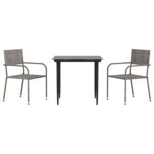 vidaXL Juego de comedor jard&iacute;n 3 pzas rat&aacute;n sint&eacute;tico acero gris negro