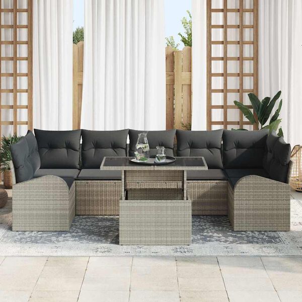 vidaXL Conjunto de sof&aacute; de jard&iacute;n 8 pcs Gris Claro Rattan de Poli&eacute;ster