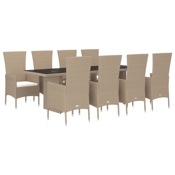 vidaXL Set comedor de jardín 9 pzas con cojines ratán sintético beige