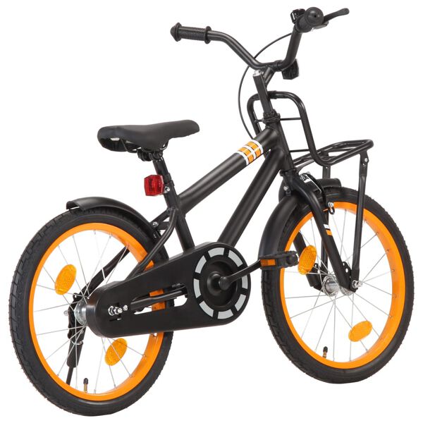 vidaXL Bicicleta ni&ntilde;os y portaequipajes delantero 18" negro y naranja