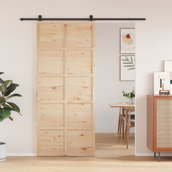 vidaXL Puerta de granero madera maciza de pino 90x208 cm