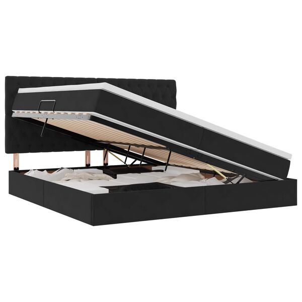 vidaXL Cama con almacenamiento y colch&oacute;n Negro 200 x 200 cm Terciopelo
