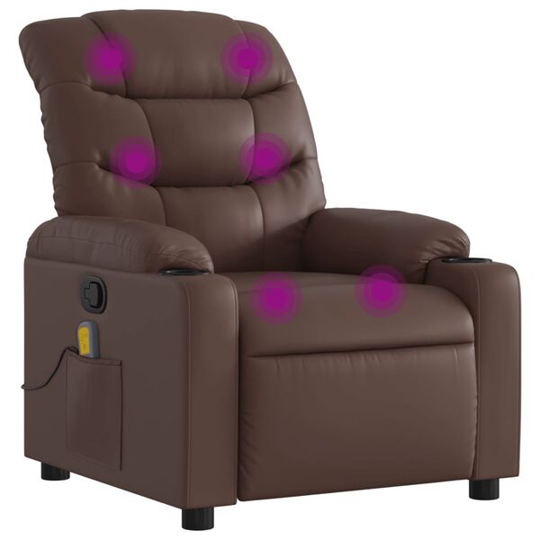 vidaXL Sillón de masaje reclinable cuero sintético marrón