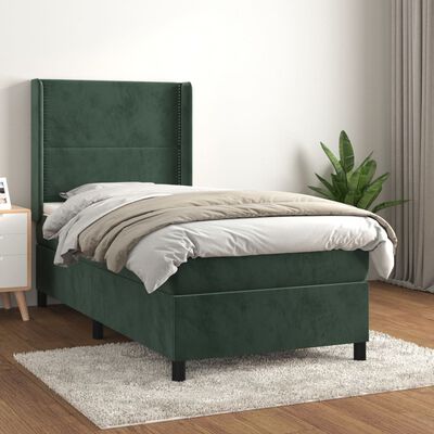 vidaXL Cama box spring con colchón terciopelo verde oscuro 100x200 cm