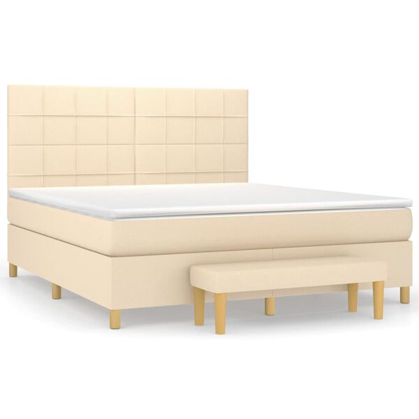 vidaXL Cama box spring con colch&oacute;n tela color crema 160x200 cm