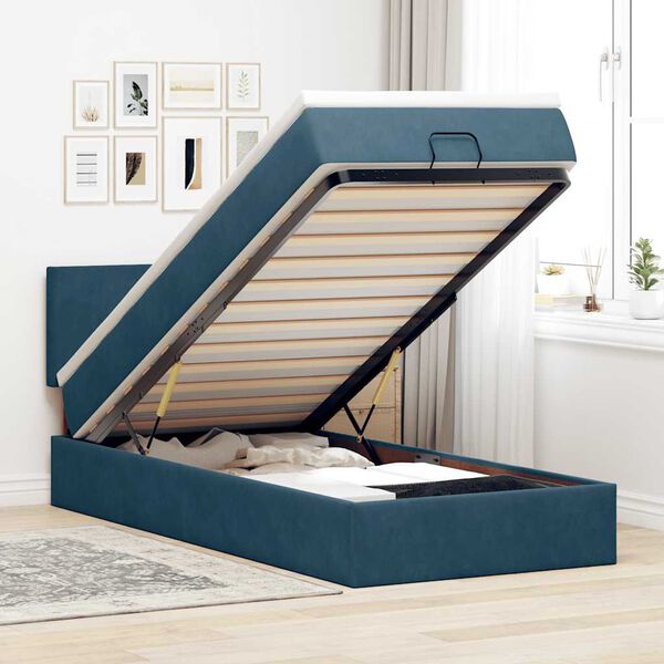 vidaXL Estructura cama otomana colch&oacute;n terciopelo azul oscuro