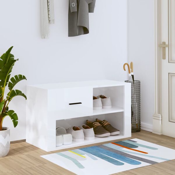 vidaXL Mueble zapatero madera contrachapada blanco brillo 80x35x45 cm